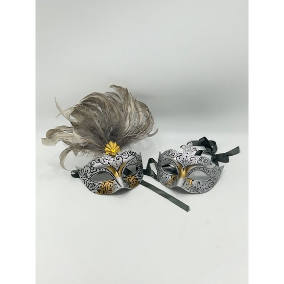 Set of 2 Masks Couples Masquerade Masks For Women Men Feather Mardi Gras Cosplay - Picture 2 of 10